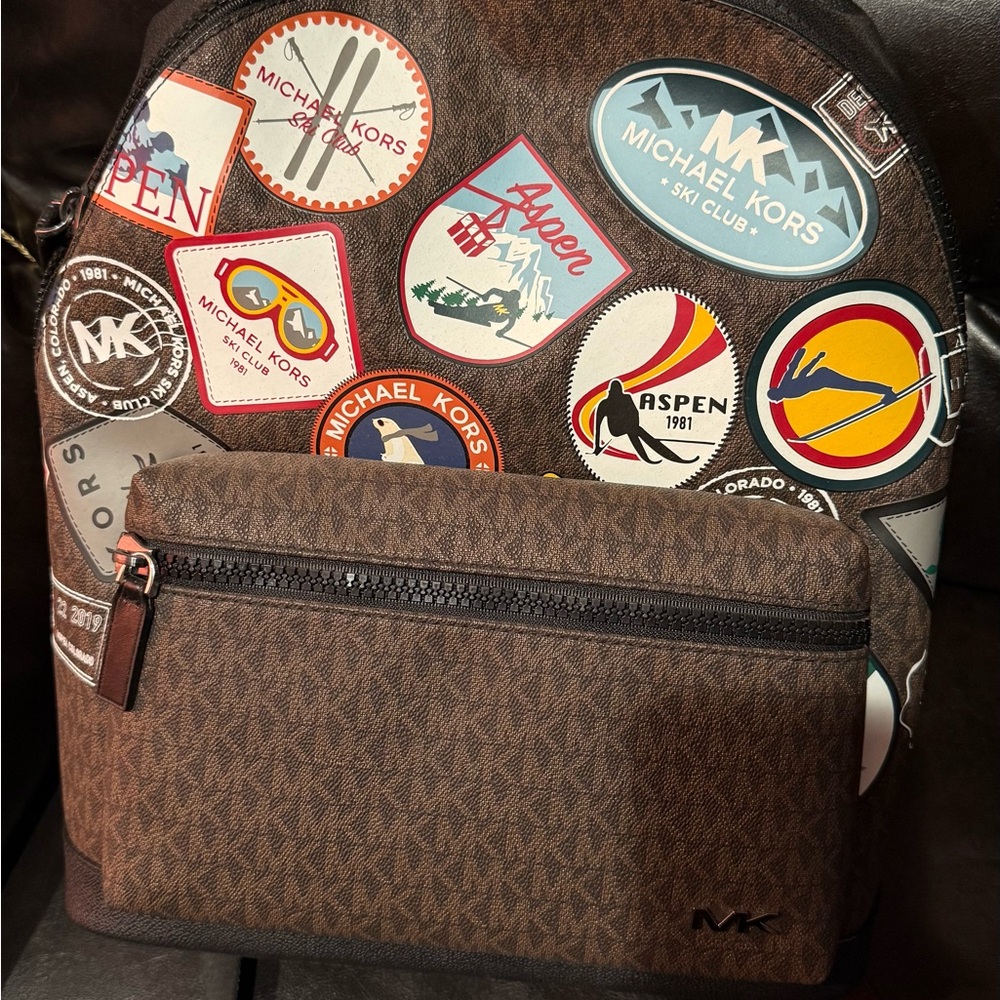 Michael Kors Brown Backpack with Colorful Patches